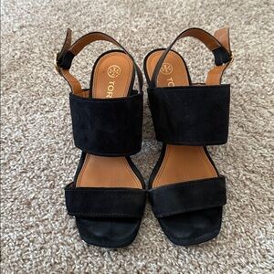 Tory Burch Black Suede Open-Toe Sandals